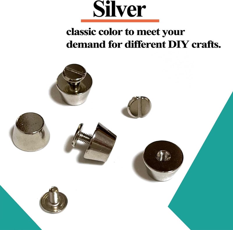 honigo 4 Pack Silver Rivets Stud Handbag Purse Feet 1/2 inch Flat Head Metal Solid Brass Studs Screw Back Feet 12mm Buckle Spikes Leathercraft for Leather Bag Totes DIY Craft - Image 5